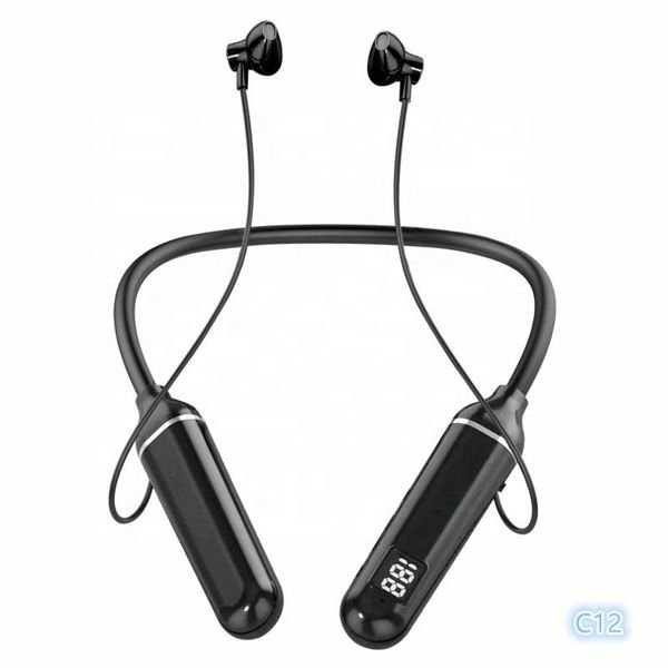 C12-2 Deep Bass Blue Tooth Sports Earphones Wireless Magnetic Neckband Earphone Headset with Power Display Headphone headset