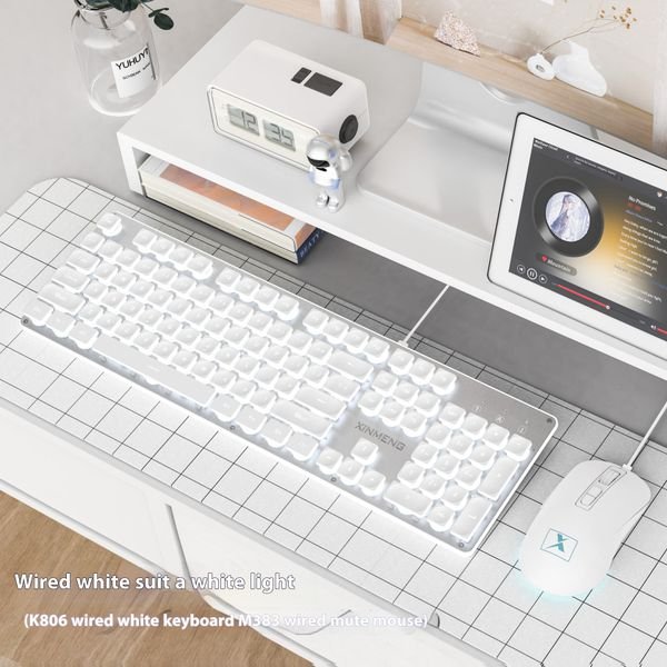 Xinmeng K806 Wireless Silent Keyboard Mouse Set Office Typewriter Keyboard Tablet Mechanical Wireless Keyboard White